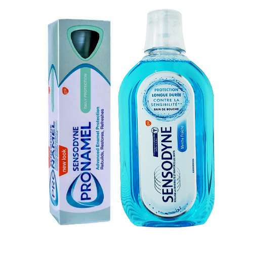 خمیر دندان سنسوداین مدل دیلی پروتاکشن حجم 75 میلی لیتر به همراه دهانشویه سنسوداین مدل فرش مینت حجم 500 میلی لیتر