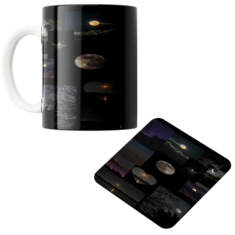 ماگ پاد آفرین مدل ماه در ماه کد 01 به همراه زیر لیوانی