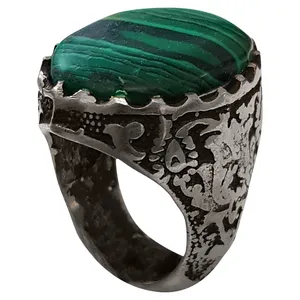 انگشتر نقره مردانه مدل مالاکیت افریقایی MA2116
