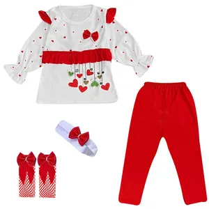 ست 4 تکه لباس راحتی نوزادی مدل یلدا طرح پاپیون 