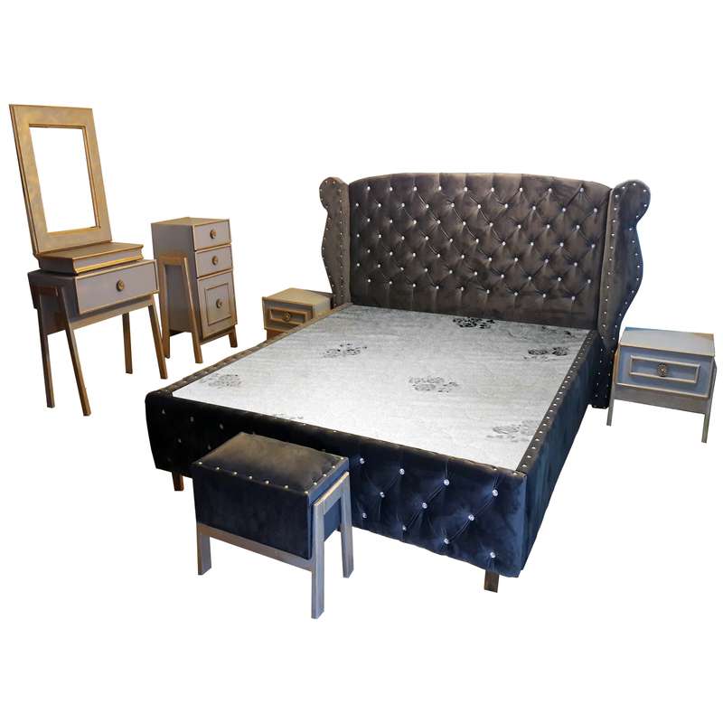 تخت خواب دو نفره مدل gh56 سایز 200×180 سانتی متر به همراه میز آرایش و آینه و پاتختی و دراور