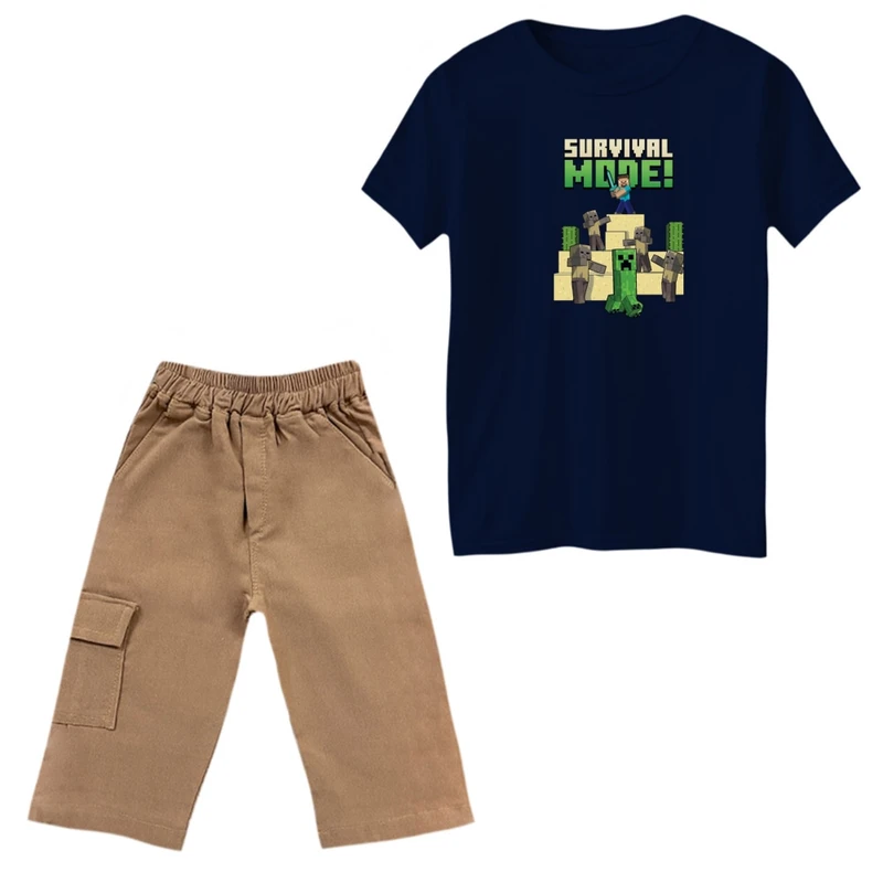 ست تی‌شرت و شلوارک پسرانه مدل ماینکرفت کد 005