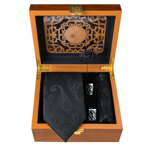 ست کراوات و دستمال جیب مردانه مدل GF-PA410-BK-BOX