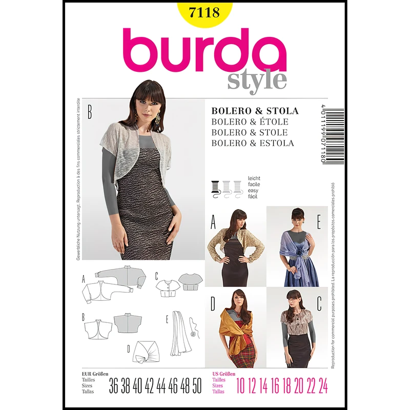 الگو خیاطی شال و ژاکت بولرو بوردا استایل کد 7118 سایز 36 تا 50 متد مولر