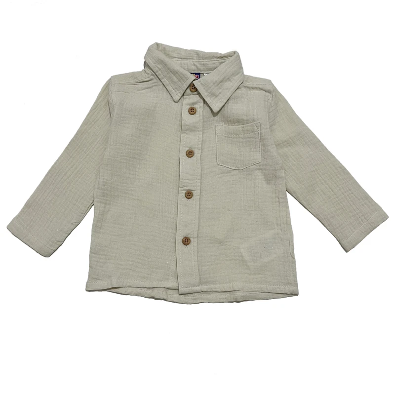 پیراهن آستین بلند یقه برگردان پسرانه لوپیلو مدل موسلین تمام پنبه ضد حساسیت