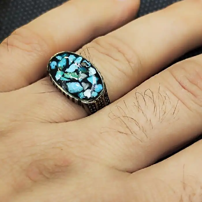 انگشتر مردانه مدل سنگ فیروزه نیشابور کد 210