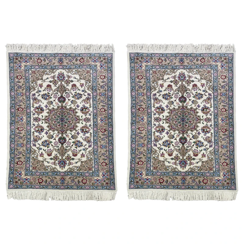 فرش دستباف 4 متری طرح اصفهان گرده ابریشم کد 64131-64132 یک جفت