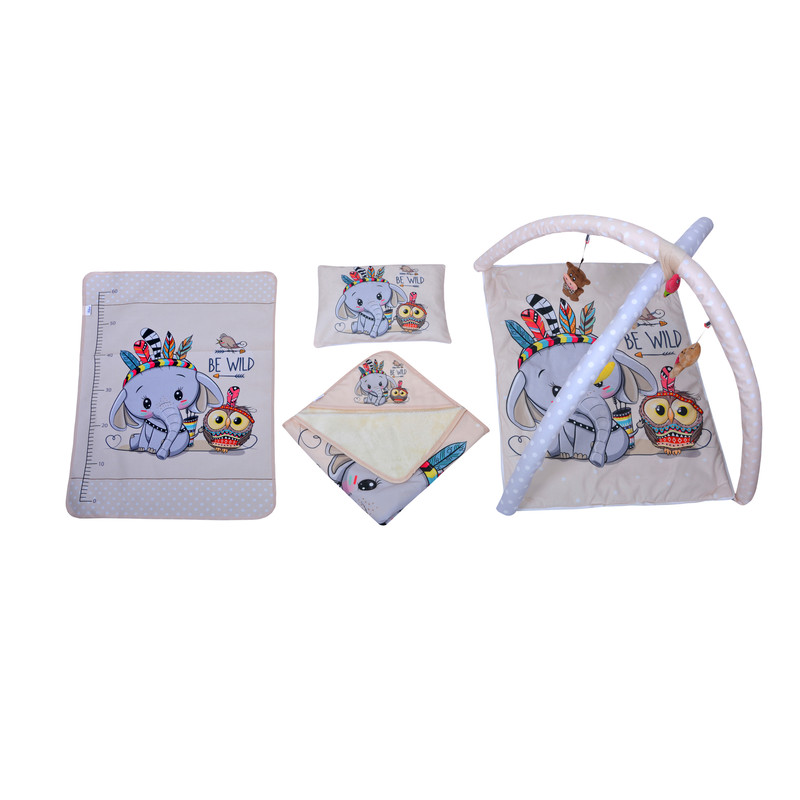 سرویس خواب نوزاد طرح فیل سرخپوست به همراه تشک بازی مجموعه 4 عددی