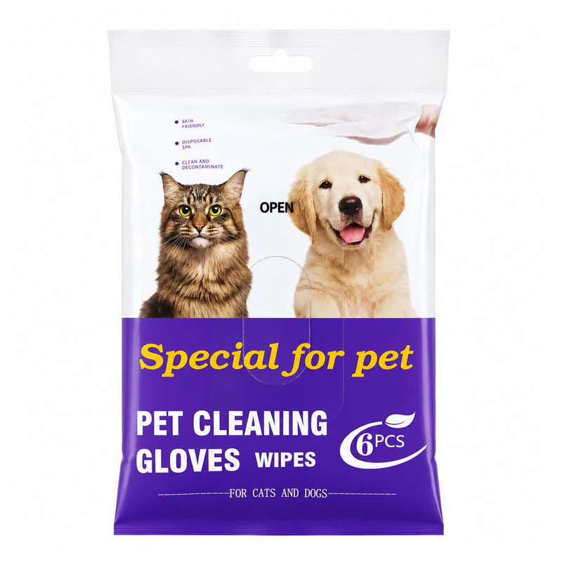 دستکش مرطوب حیوانات خانگی مدل PCG بسته 6 عددی