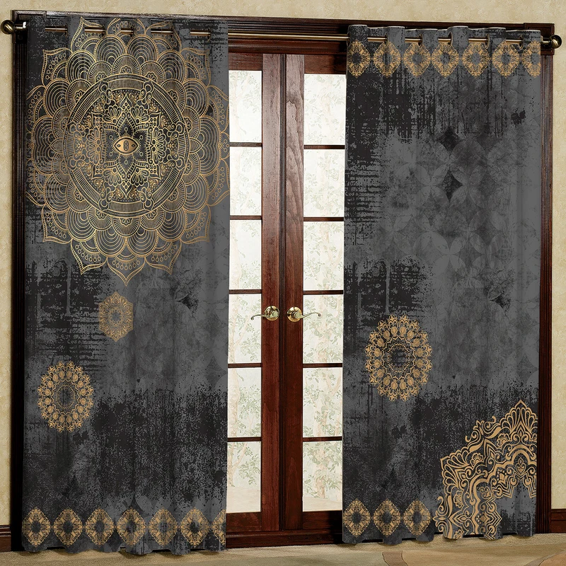 پرده طرح پتینه ذغالی مدل مخمل پانچی کد 2_77-4276 W سایز 140x280 سانتی متر