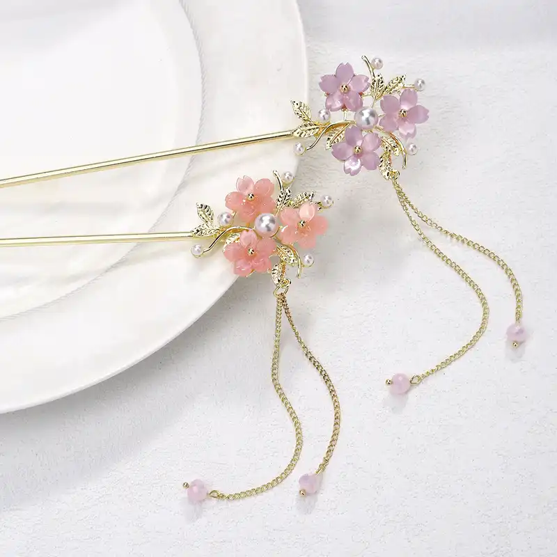 گیره مو زنانه مدل کانزاشی طرح گل کوکب