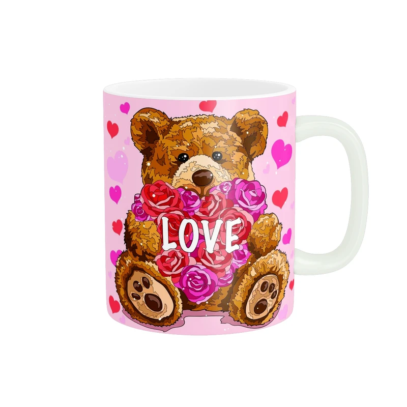 ماگ پادآفرین مدل عشق طرح قلب LOVE خرس تدی کد PM1741