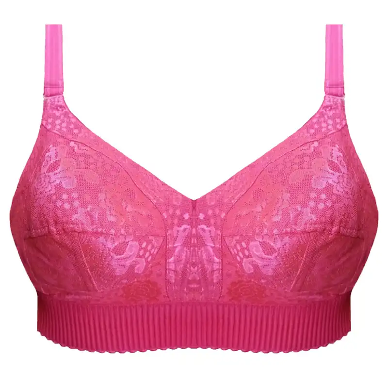 سوتین زنانه مدل کش پهن طرح پامچال رنگ سرخابی