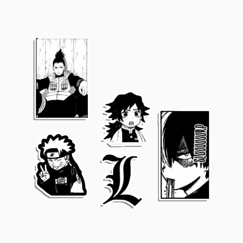 استیکر لپ تاپ و موبایل گوفی طرح انیمه های معروف سیاه سفید مجموعه 5 عددی 