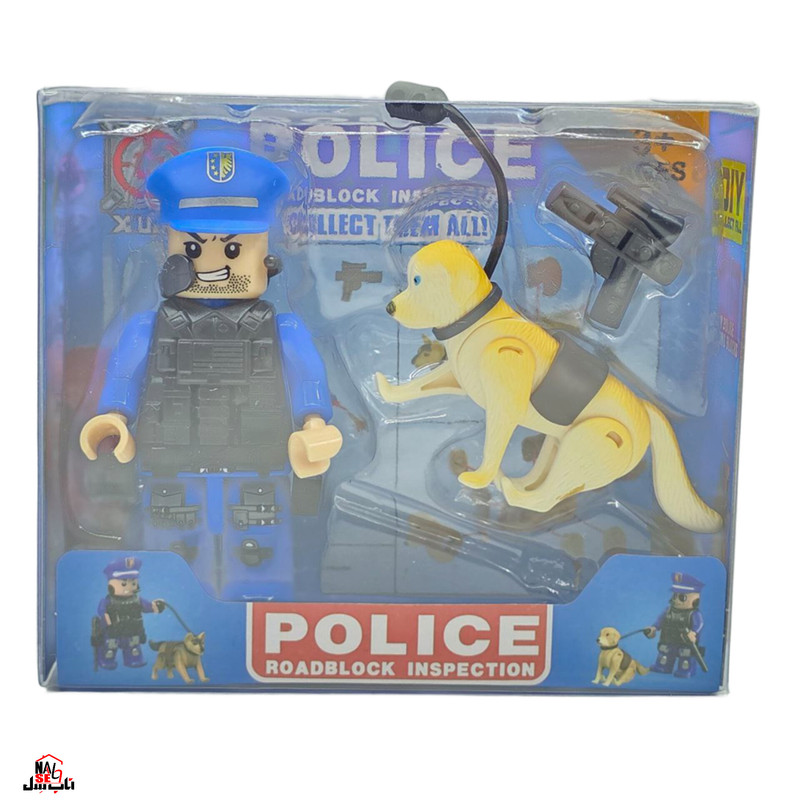 فیگور ناب سل مدل پلیس و سگ لگویی همراه با کلت کد police002 ارتفاع 10 سانتی متر
