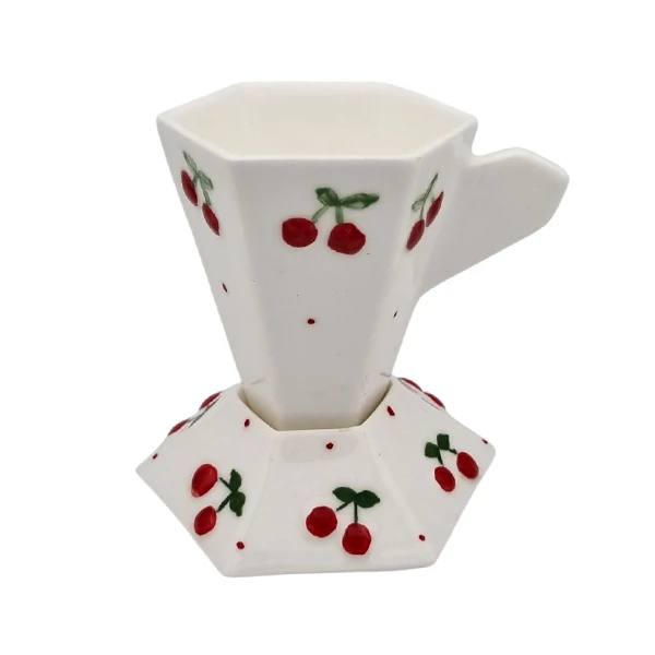 فنجان مدل شش وجهی کد 14403xalb به همراه زیر لیوانی