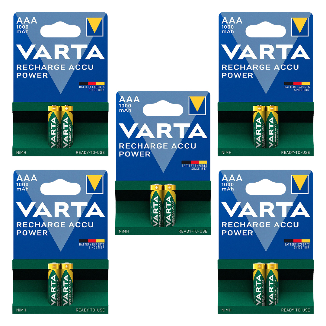 باتری نیم قلمی قابل شارژ وارتا مدل accus 1000 مجموعه 10 عددی