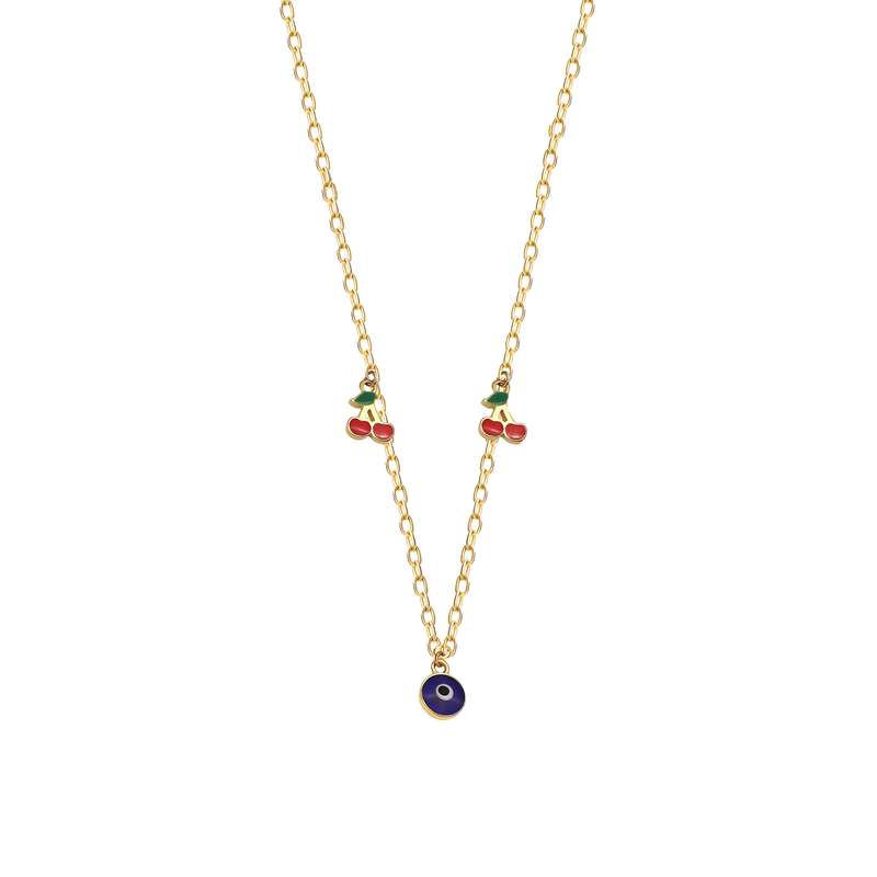 گردنبند طلا 18 عیار دخترانه ماوی گالری مدل زنجیر و دو گیلاس