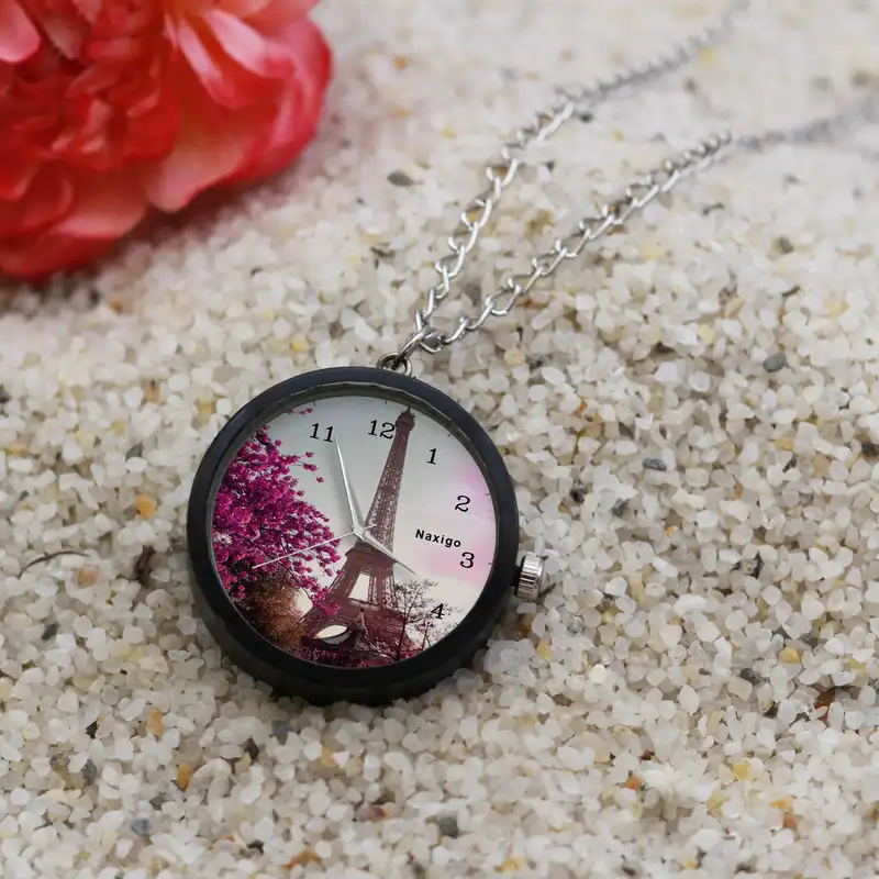 ساعت گردنبندی عقربه ای ناکسیگو مدل برج ایفل کد NF12774