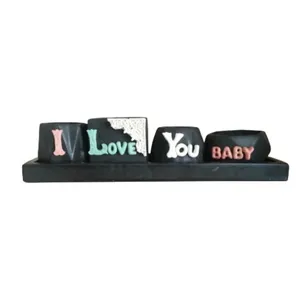 ست 5 تکه گلدان و زیر گلدانی بتنی طرح i love you baby مدل مینیاتوری