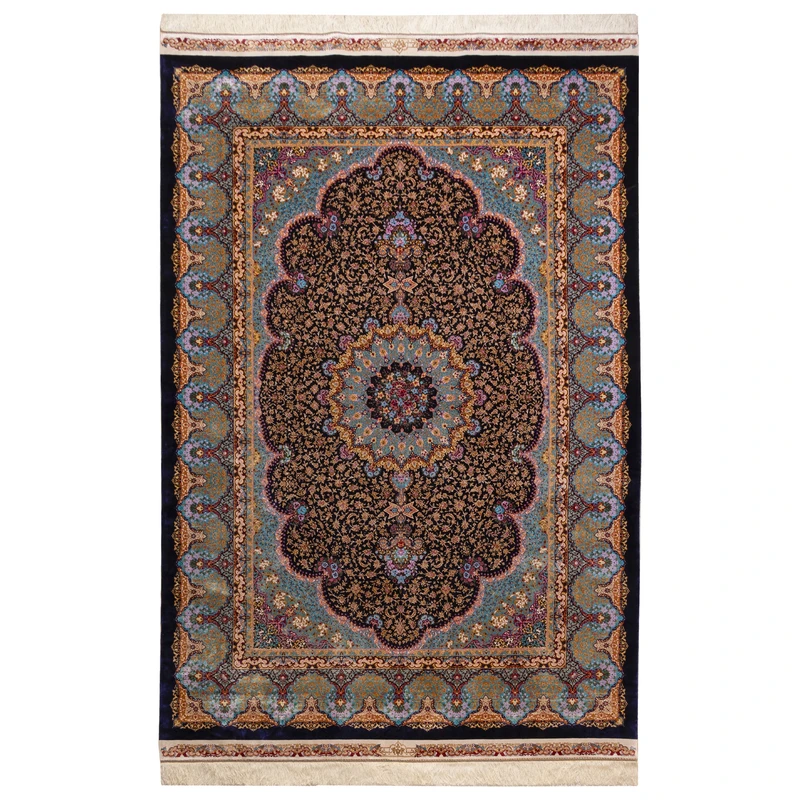 فرش ماشینی کد 360 طرح ترنجی زمینه سرمه ای