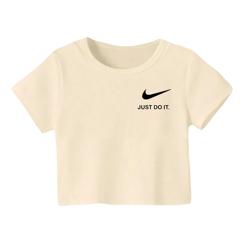 کراپ‌ تی‌شرت آستین کوتاه زنانه مدل لوگو کد 09