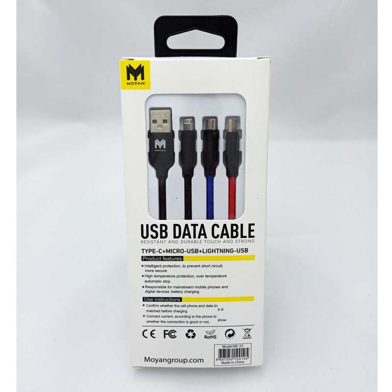 کابل تبدیل USB به USB-C/microUSB/ لایتنینگ مویان مدل mc-01 طول 0.45 متر