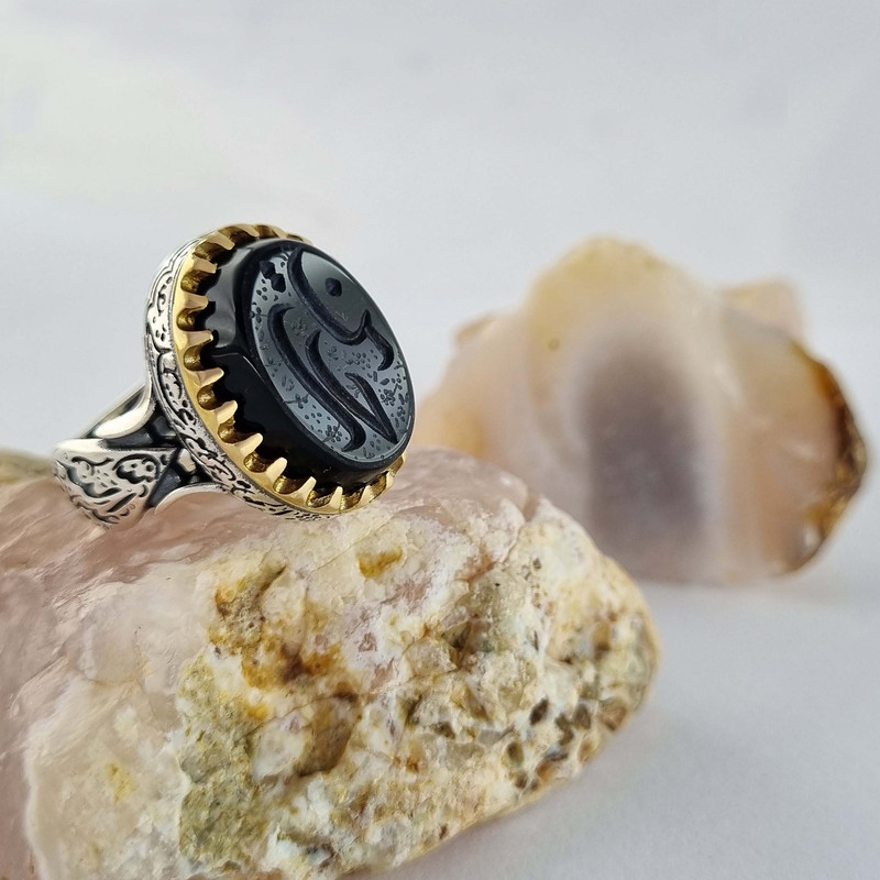 انگشتر نقره مردانه ملک زیور مدل علی مع الحق طرح حسین کد 407