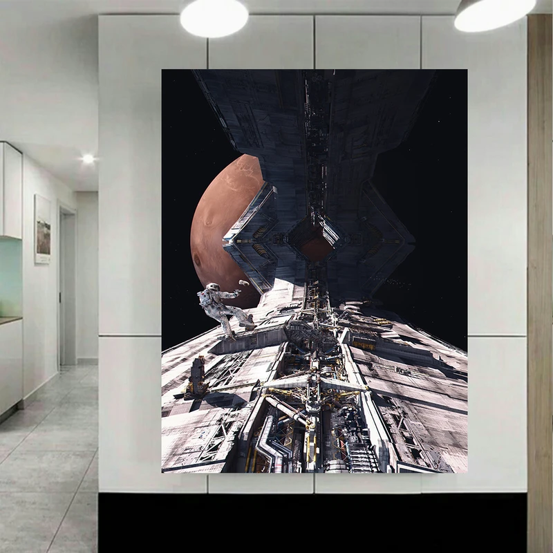 پوستر پارچه ای مدل چرم مخمل طرح کهکشان و فضانورد فضاپیما کد AR3660