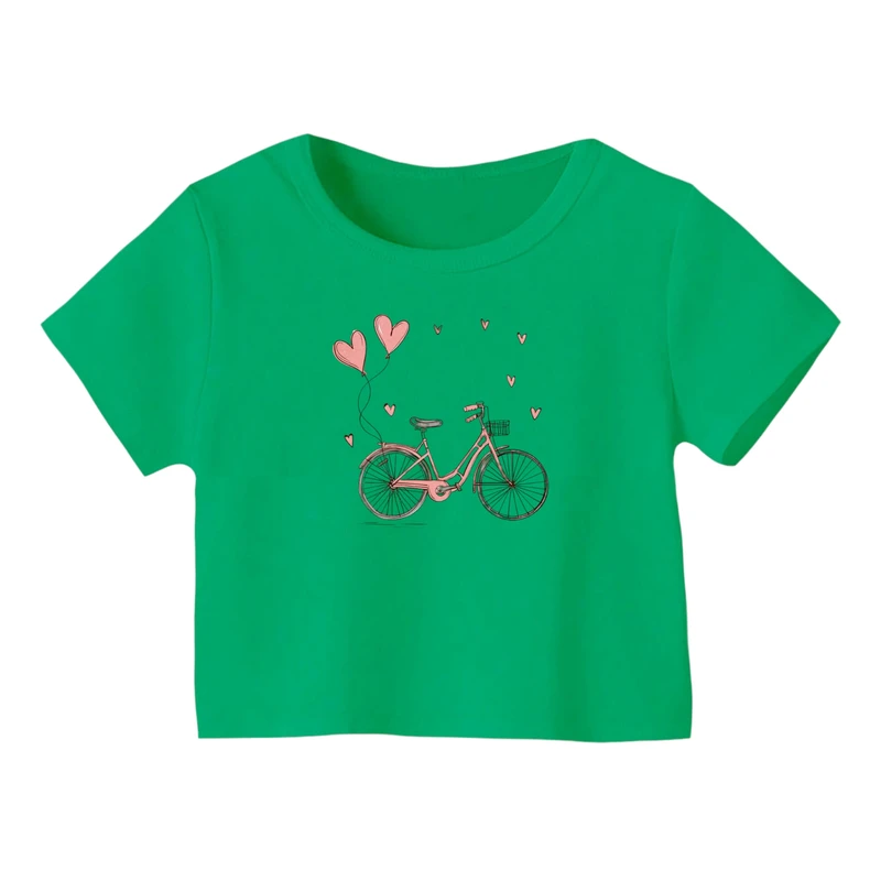 کراپ‌ تی‌شرت آستین کوتاه زنانه مدل دوچرخه کد ۱