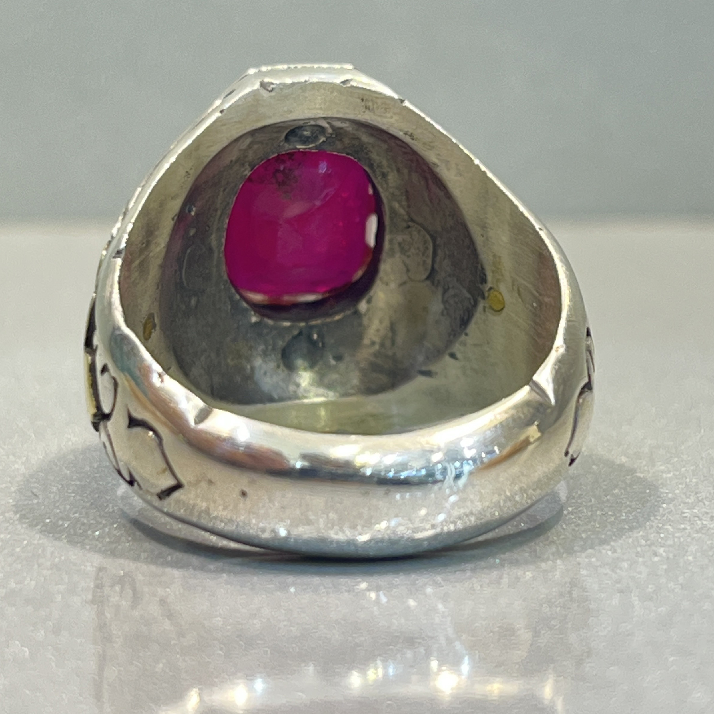 انگشتر نقره مردانه مدل برنجی یاقوت سرخ آفریقایی 9985-3