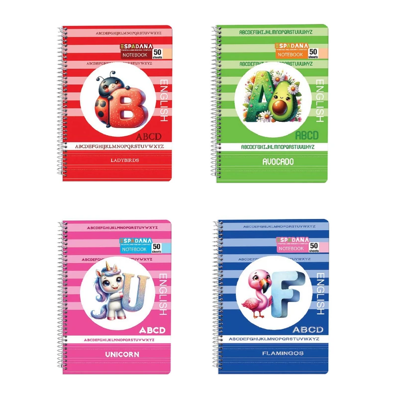 دفتر زبان 50 برگ اسپادانا مدل سه خط کد 5632478 مجموعه 4 عددی