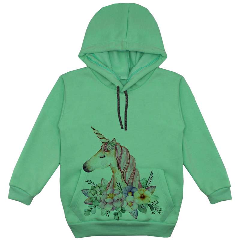 هودی دخترانه مدل تک شاخ F47 رنگ سبز