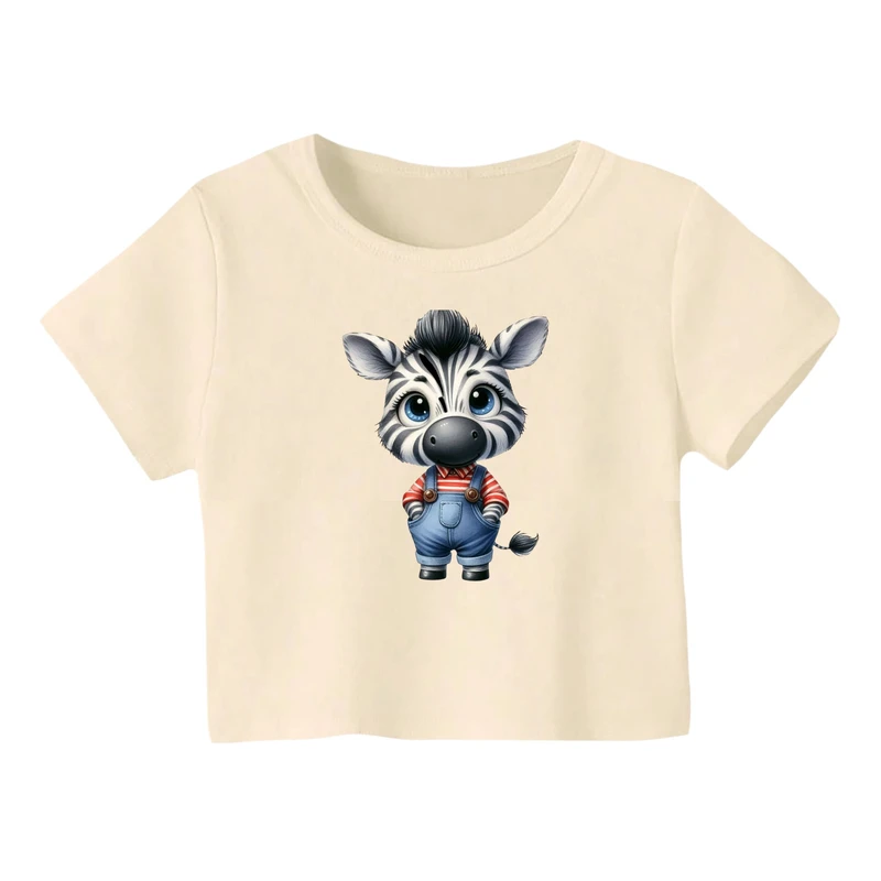 کراپ‌ تی‌شرت آستین کوتاه زنانه مدل گورخر کد 12