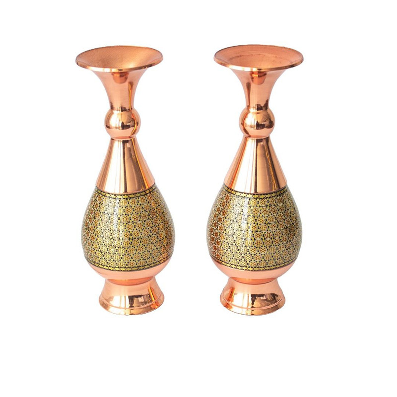 گلدان خاتم کاری مسی مدل JK01 بسته دو عددی