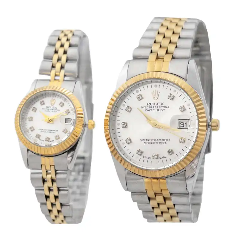 ست ساعت مچی عقربه ای زنانه و مردانه مدل دیت جاست تقویم دار کد 3