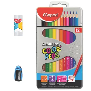 مداد رنگی 12 رنگ مپد مدل COLOR PEPS کد metal به همراه تراش و پاک کن