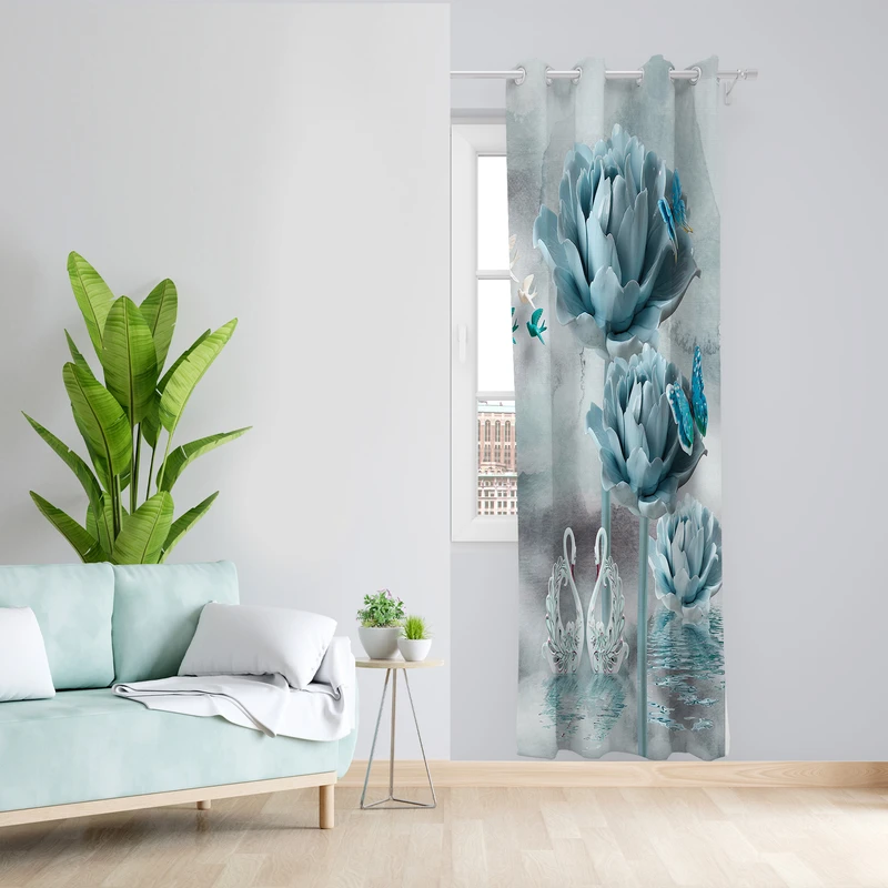 پرده طرح گل و پرنده مدل مخمل پانچی کد 2689 z سایز 140x200 سانتی متر