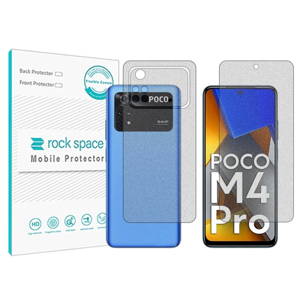 محافظ صفحه نمایش مات راک اسپیس مدل HyMTT مناسب برای گوشی موبایل شیائومی Poco M4 Pro به همراه محافظ پشت 