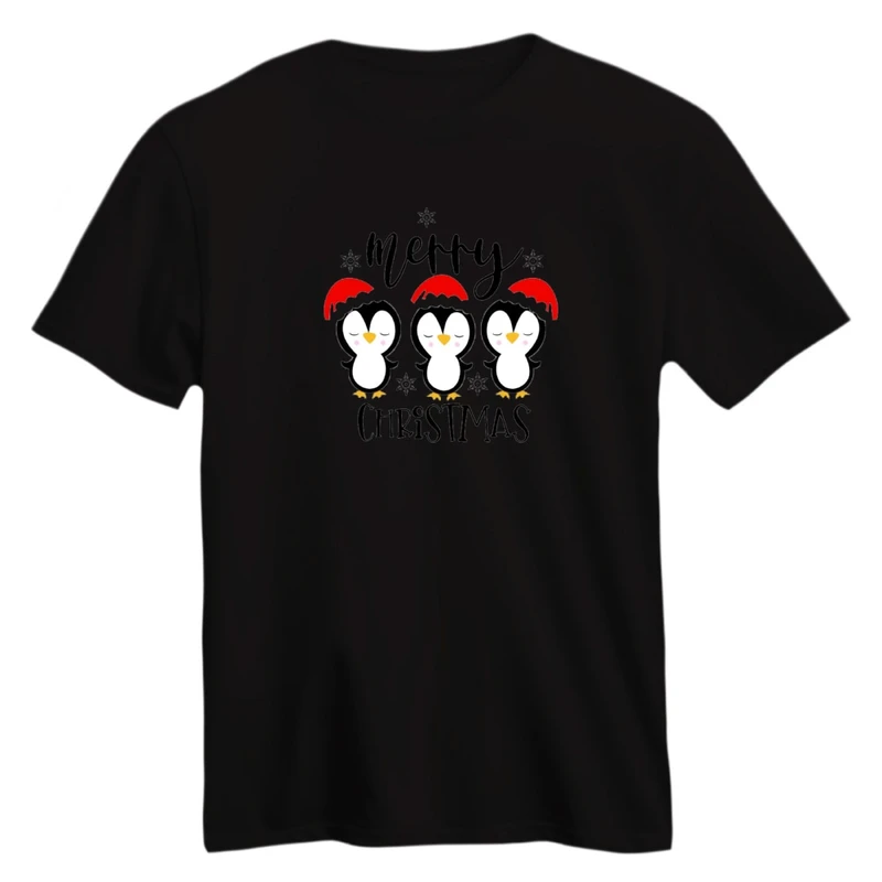 تی شرت آستین کوتاه زنانه مدل پنگوئن کریسمس کد 8