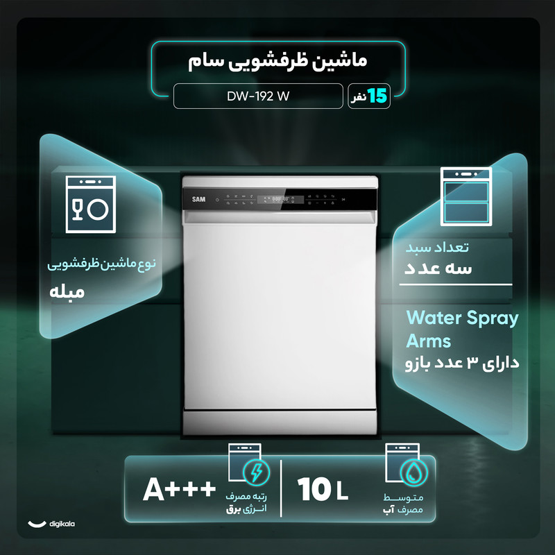 ماشین ظرفشویی 15 نفره سام مدل DW-192 W