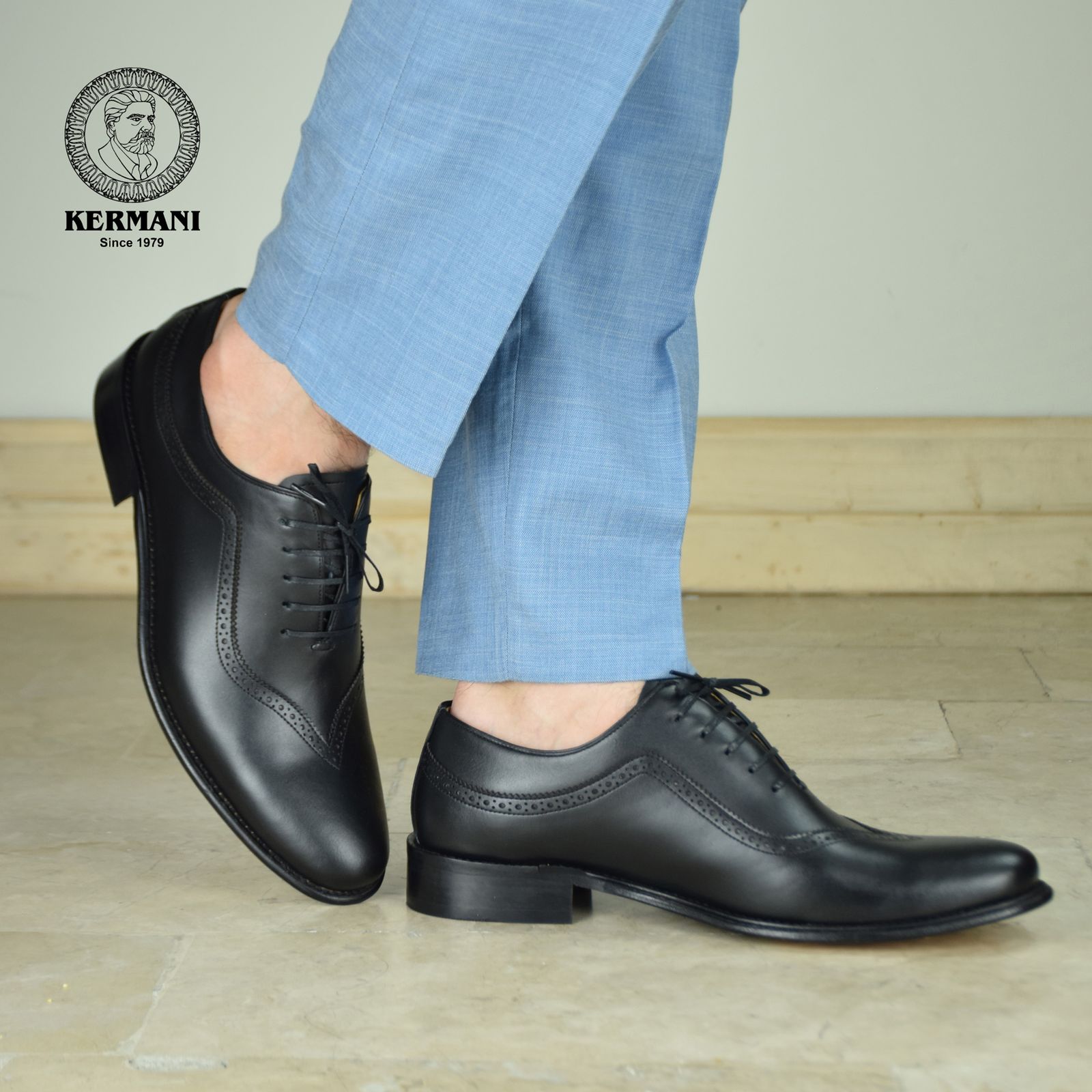 کفش مردانه کرمانی مدل تمام چرم دستدوز طبیعی کد 1072 رنگ مشکی -  - 2