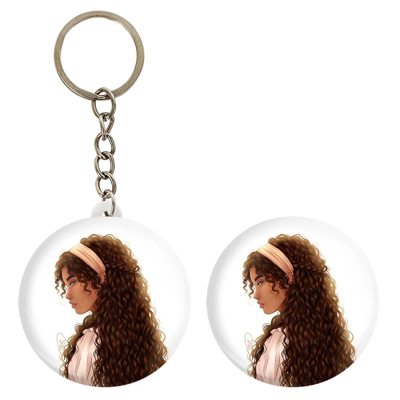 پیکسل خندالو مدل دختر مو فرفری کد 28792 به همراه جاکلیدی