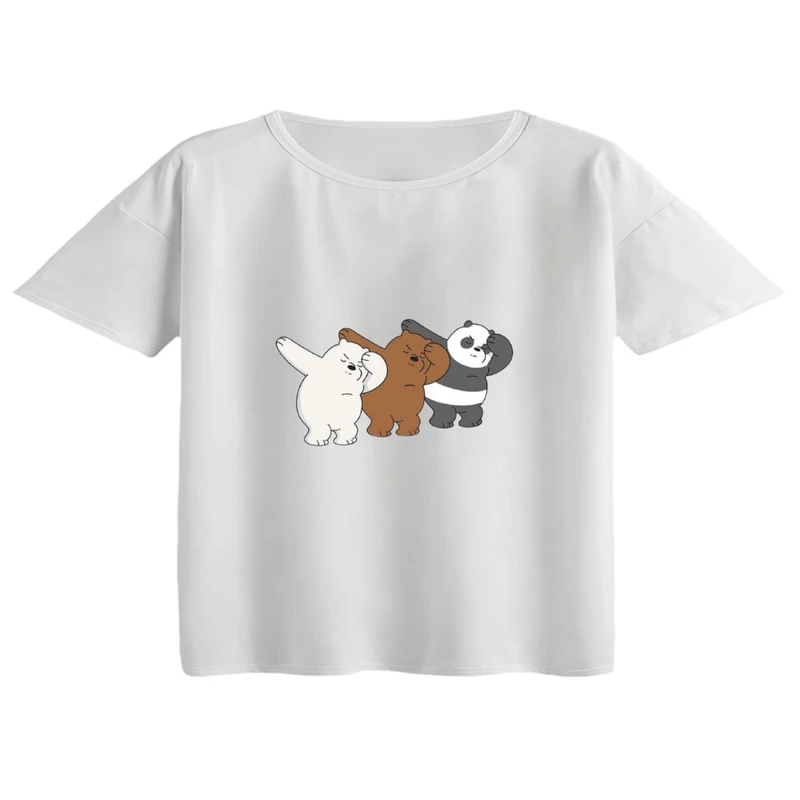 کراپ تی‌شرت آستین کوتاه زنانه مدل خرس های کله فندقی کد 3