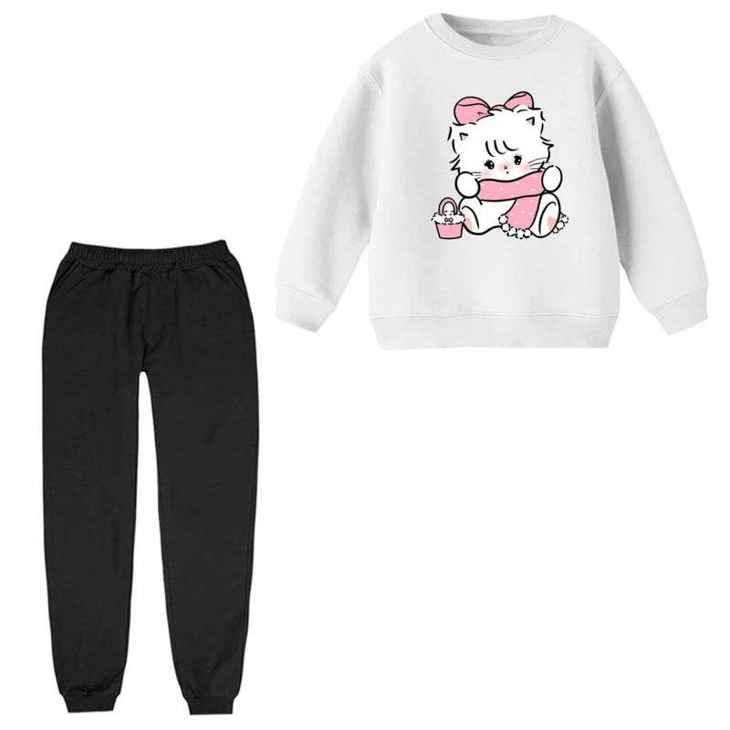 ست سویشرت و شلوار راحتی بچگانه مدل گربه شال پوش 