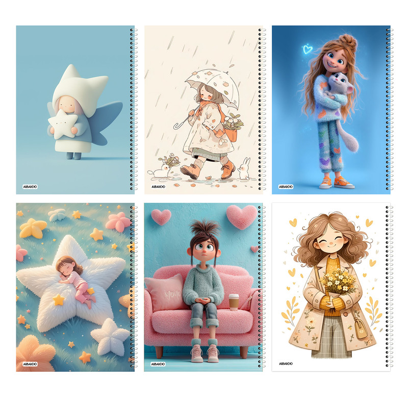 دفتر مشق 100 برگ آلبالو مدل فانتزی دخترانه بسته 6 عددی