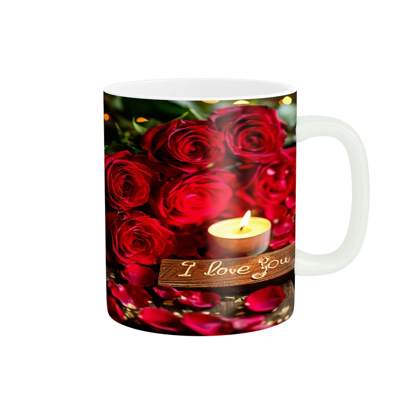 ماگ پاد آفرین مدل فانتزی طرح گل رز قلب عشق love عاشقانه کادو کد p12039