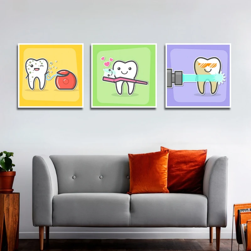 تابلو بکلیت طرح بهداشت دندان و دندانپزشکی مدل W-1566 مجموعه 3 عددی
