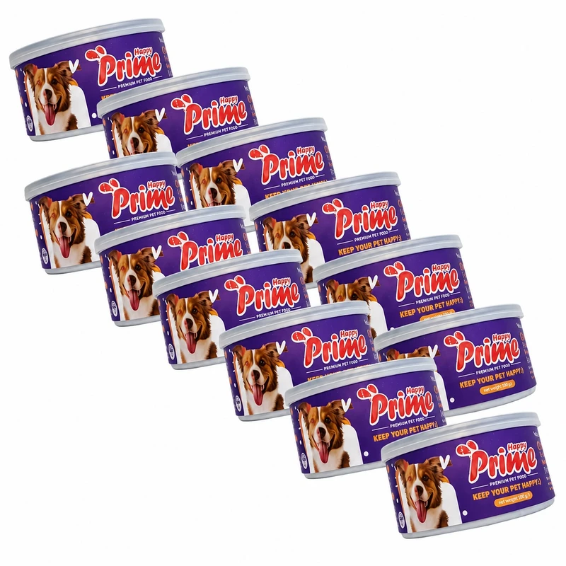 غذای مرطوب سگ هپی پرایم با طعم مرغ و ماهی وزن 180 گرم مجموعه 12 عددی