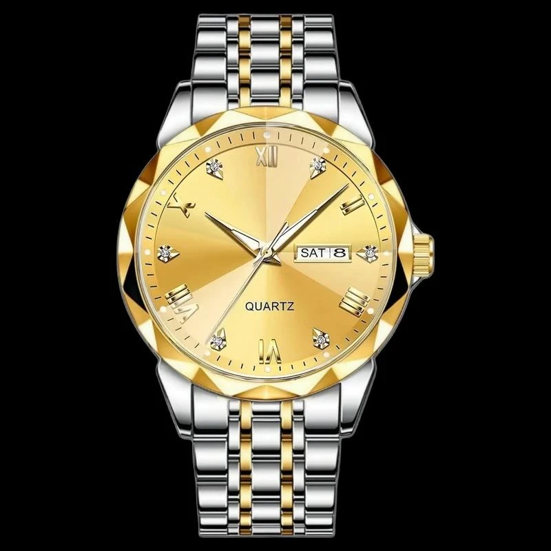 ساعت مچی عقربه‌ای کوارتز مردانه مدل الماسی دو تقویم کد 110